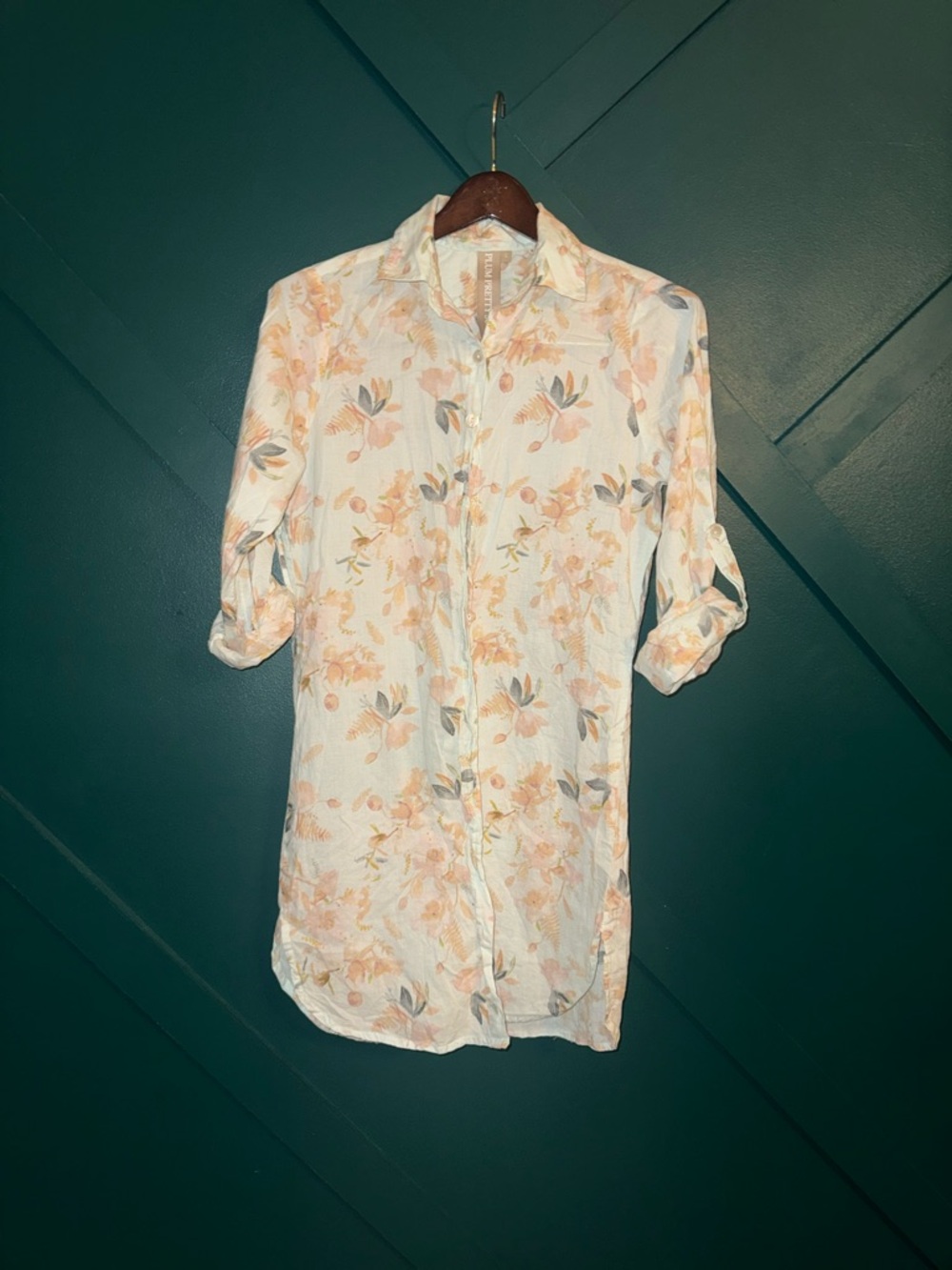 Plum Pretty Sugar Peach and Gray Floral Button-Front Sleep Shirt